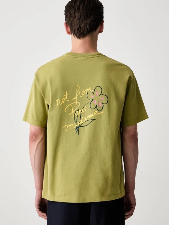 Zdjęcie produktu Drôle de Monsieur T-shirt męski bawełniany Esquisse Slogan Drole de Monsieur zielony