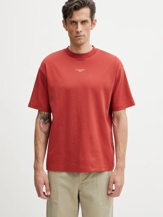 Zdjęcie produktu Drôle de Monsieur T-shirt męski bawełniany Le T-shirt Slogan Classique Drole de Monsieur czerwony