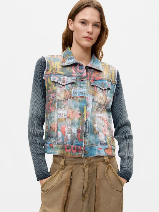 Zdjęcie produktu drukowana kurtka jeansowa Desigual niebieski