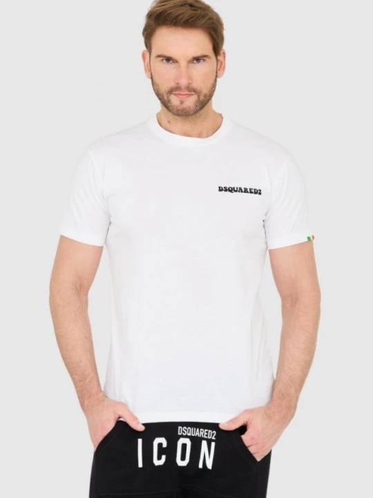 Zdjęcie produktu DSQUARED2 Biały męski bawełniany t-shirt z małym logo, Rozmiar S