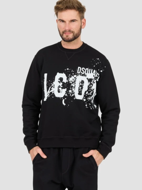 Zdjęcie produktu DSQUARED2 Czarna męska bluza Icon Splash Cool Fit Crewneck, Rozmiar XL