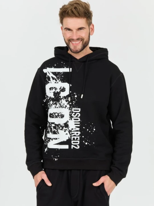 Zdjęcie produktu DSQUARED2 Czarna męska bluza z kapturem Icon Splash Cool Fit Hoodie, Rozmiar XL