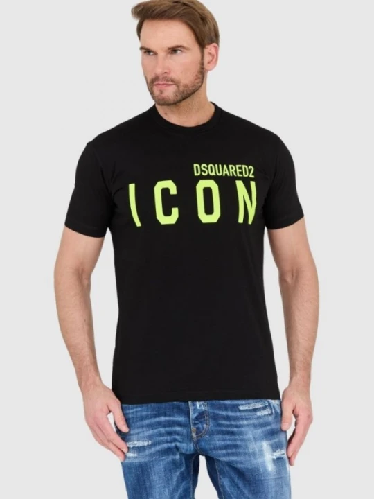 Zdjęcie produktu DSQUARED2 Czarny t-shirt męski z neonowym logo icon, Rozmiar L