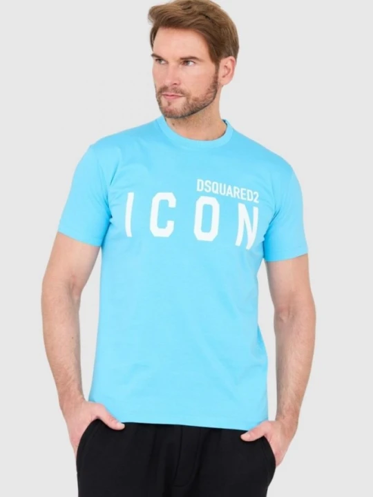 Zdjęcie produktu DSQUARED2 Niebieski t-shirt męski z dużym logo icon, Rozmiar S