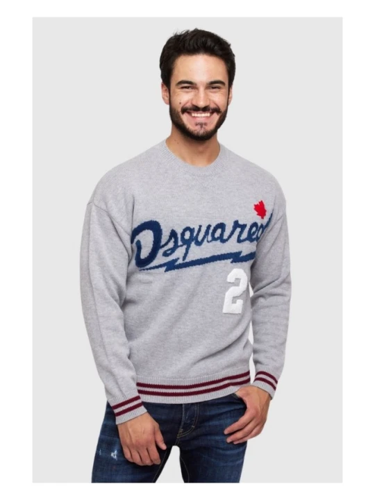 Zdjęcie produktu DSQUARED2 Szary sweter męski z granatowym logo, Rozmiar S