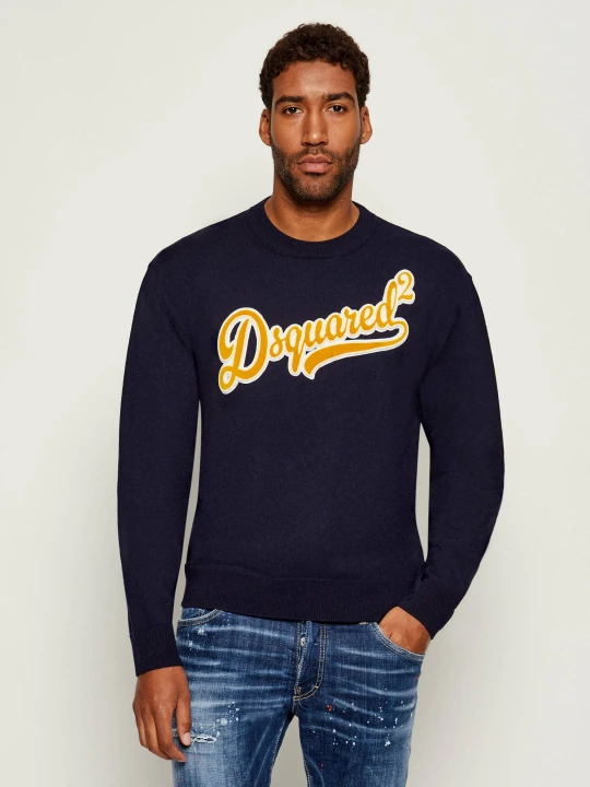 Zdjęcie produktu Dsquared2 Wełniany sweter | Regular Fit granatowy