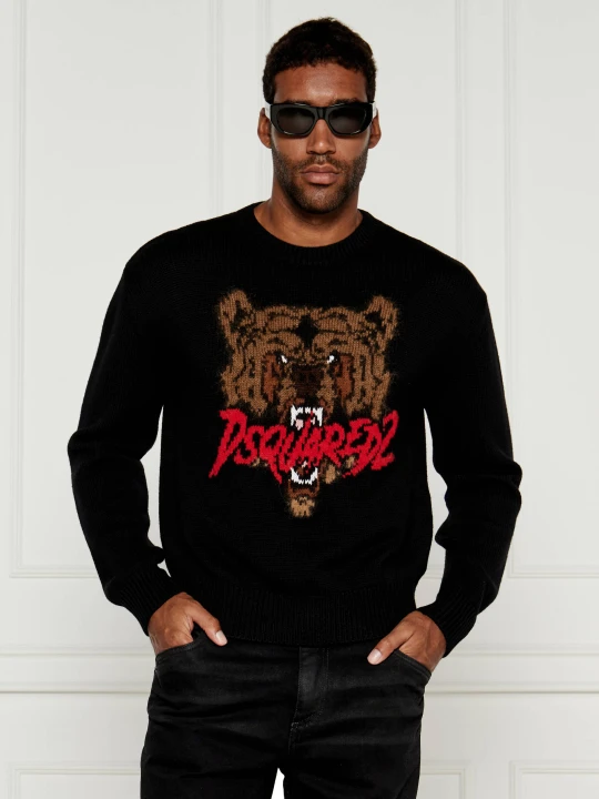 Zdjęcie produktu Dsquared2 Wełniany sweter | Slim Fit czarny