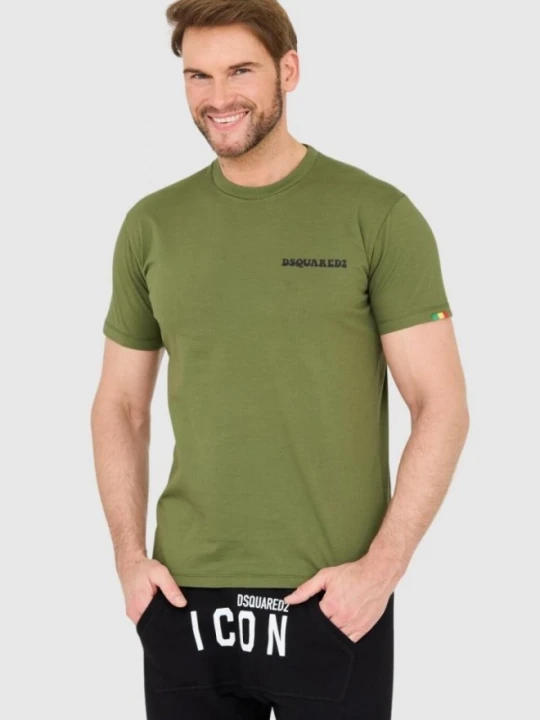 Zdjęcie produktu DSQUARED2 Zielony męski bawełniany t-shirt z małym logo, Rozmiar XL