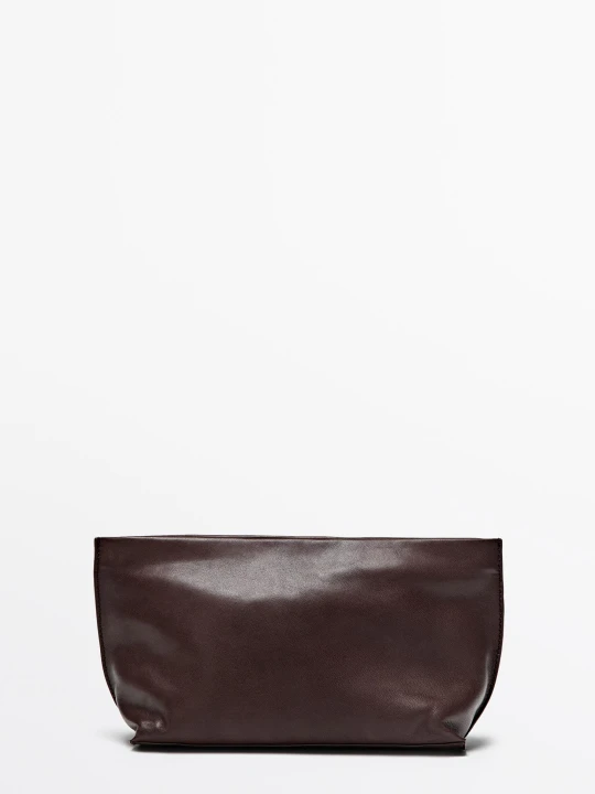 Zdjęcie produktu Duża Kosmetyczka Ze Skóry Nappa - Popielaty Brąz - Massimo Dutti - Female