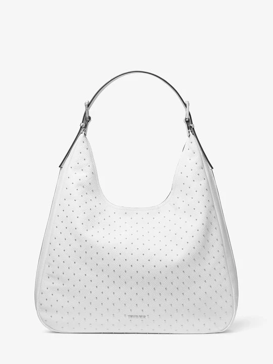 Zdjęcie produktu Duża torba hobo na ramię Nolita ze skóry groszkowej z ćwiekami Michael Kors OPTYCZNA BIEL (Biały)