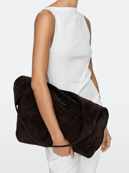 Zdjęcie produktu Duża Torba Na Ramię Ze Skóry Zamszowej - Czekoladowy - Massimo Dutti - Female