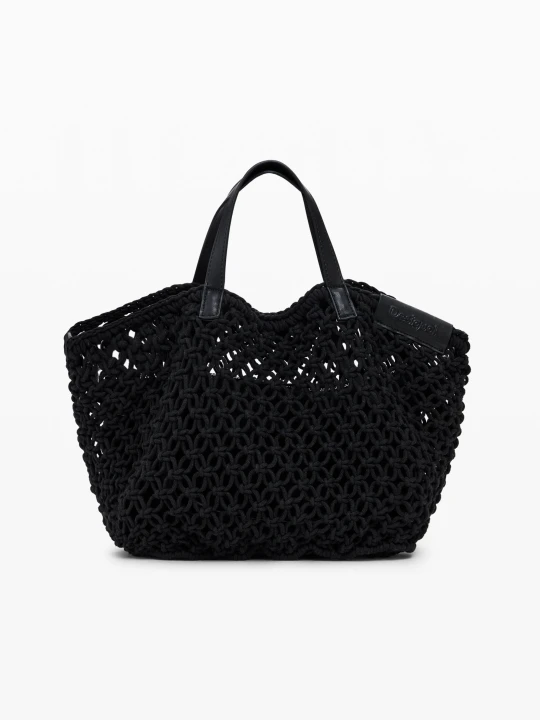 Zdjęcie produktu Duża torba shopper z szydełkowym wzorem Desigual czarny