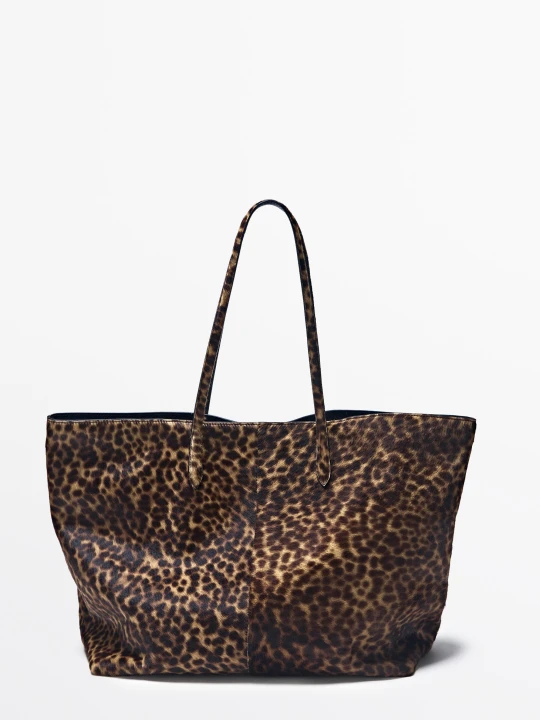 Zdjęcie produktu Duża Torba Tote Ze Skóry Z Futrem - Ecru - Massimo Dutti - Female