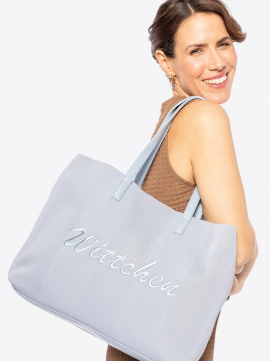 Zdjęcie produktu Duża torebka shopper z elementami ekoskóry niebieska Wittchen