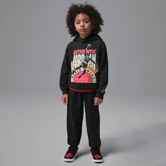 Zdjęcie produktu Dwuczęściowy zestaw z bluzą nierozpinaną dla małych dzieci Jordan Brooklyn Fleece AJ6 - Czerń