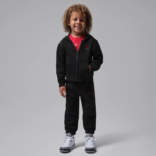 Zdjęcie produktu Dwuczęściowy zestaw z bluzą z kapturem i zamkiem na całej długości dla maluchów Jordan Brooklyn Fleece - Czerń
