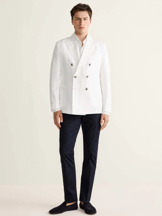 Zdjęcie produktu Dwurzędowa marynarka garniturowa z mieszanki lnu slim fit biały - Mężczyzna - MANGO MAN