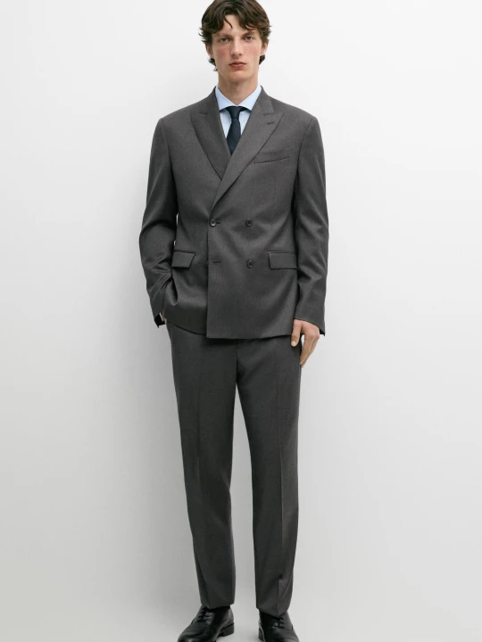 Zdjęcie produktu Dwurzędowa Marynarka Z Wełny Typu Cool Wool - Szary - Massimo Dutti - Male