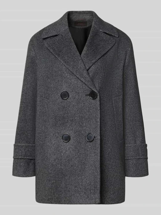 Zdjęcie produktu Dwurzędowy krótki płaszcz z patkami przy mankietach Windsor Czarny