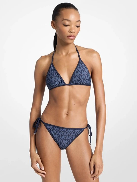 Zdjęcie produktu Dwustronna góra od bikini z trójkątnymi miseczkami z logo Michael Kors GRANATOWY (Niebieski)