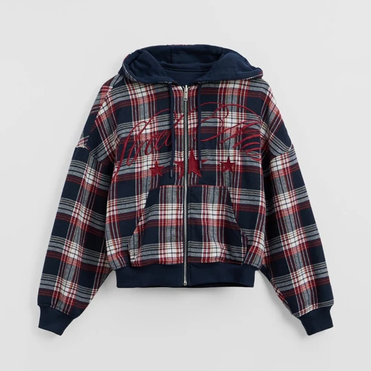 Zdjęcie produktu Dwustronna kurtka bomber w kratę z haftem House