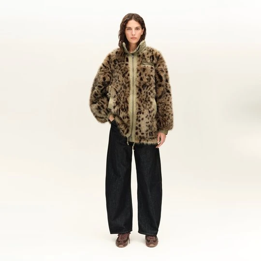 Zdjęcie produktu Dwustronna kurtka futerka Leopard kolorze ciemnej oliwki BIMBA Y LOLA