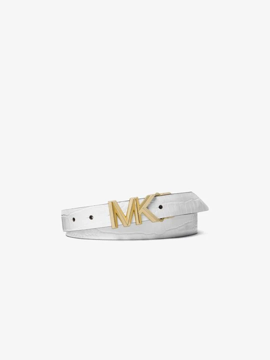 Zdjęcie produktu Dwustronny pasek z charakterystycznym logo i fakturą łuski krokodyla Michael Kors OPTYCZNA BIEL (Biały)