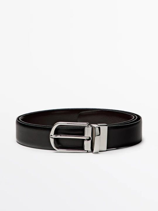 Zdjęcie produktu Dwustronny Pasek Ze Skóry Nappa - Czarny - Massimo Dutti - Male