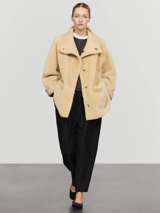 Zdjęcie produktu Dwustronny Płaszcz Ze Skóry I Futra - Surowy - Massimo Dutti - Female