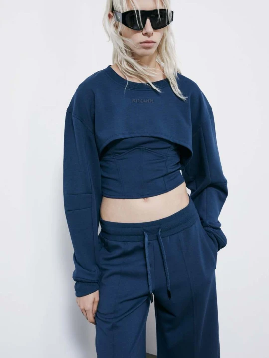 Zdjęcie produktu Dwuwarstwowa bluza gorsetowa cropped Patrizia Pepe granatowy