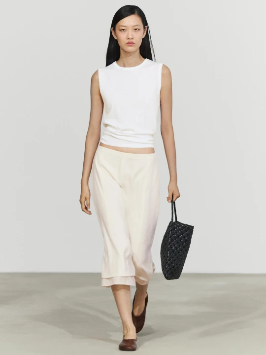 Zdjęcie produktu Dwuwarstwowa Spódnica Midi Z Przeszyciami - Biały Złamany - Massimo Dutti - Female