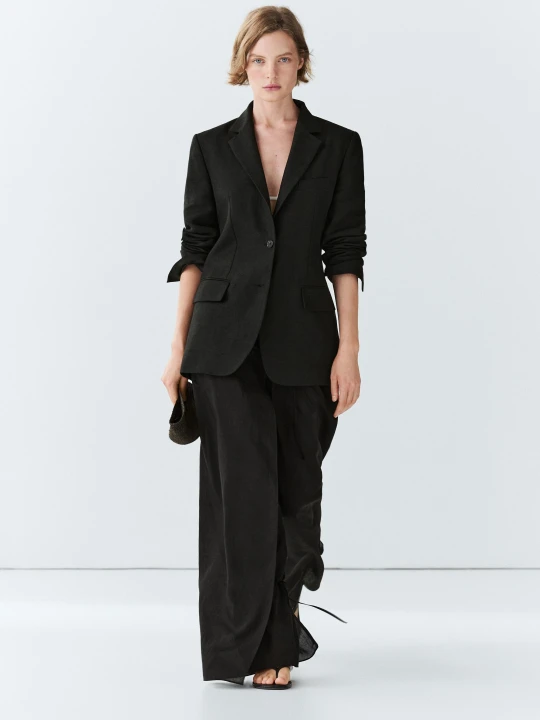 Zdjęcie produktu Dwuwarstwowe Spodnie Z Wiązaniem - Czarny - Massimo Dutti - Female