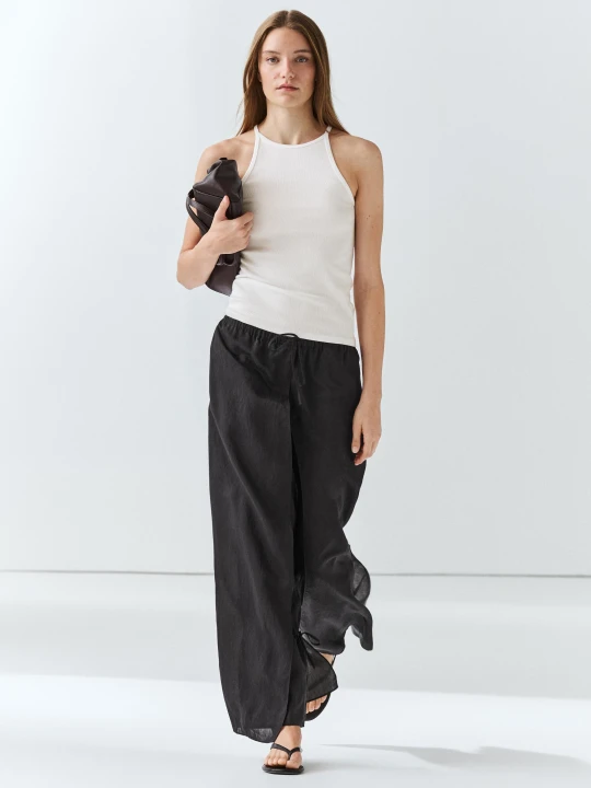 Zdjęcie produktu Dwuwarstwowe Spodnie Z Wiązaniem - Czarny - Massimo Dutti - Female