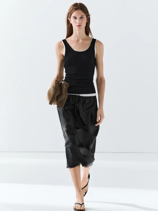 Zdjęcie produktu Dwuwarstwowy Top Z Mieszanki Bawełny - Czarny - Massimo Dutti - Female