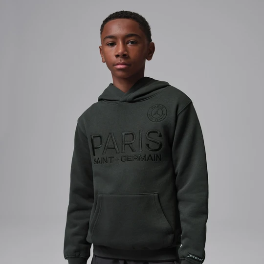 Zdjęcie produktu Dzianinowa bluza z kapturem dla dużych dzieci Jordan Paris Saint-Germain Statement - Szary