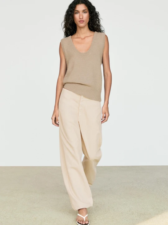 Zdjęcie produktu Dzianinowa Kamizelka Prążkowana Z Bawełną - Piaskowy - Massimo Dutti - Female
