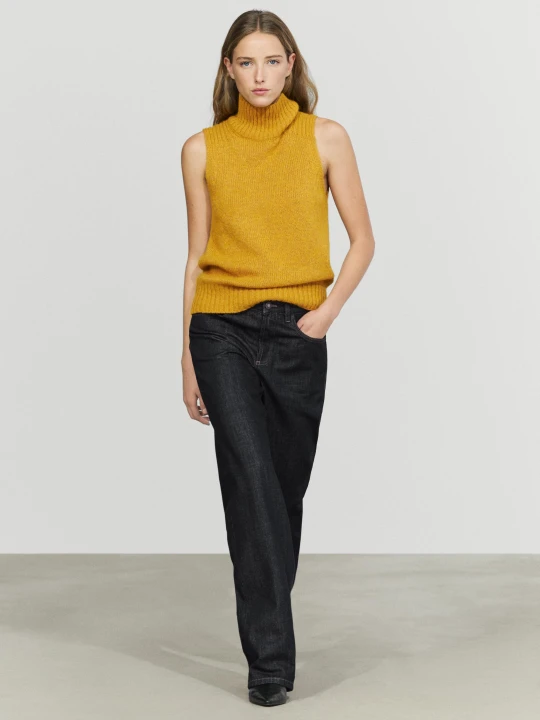 Zdjęcie produktu Dzianinowa Kamizelka Z Wełną I Golfem - Żółty Musztardowy - Massimo Dutti - Female