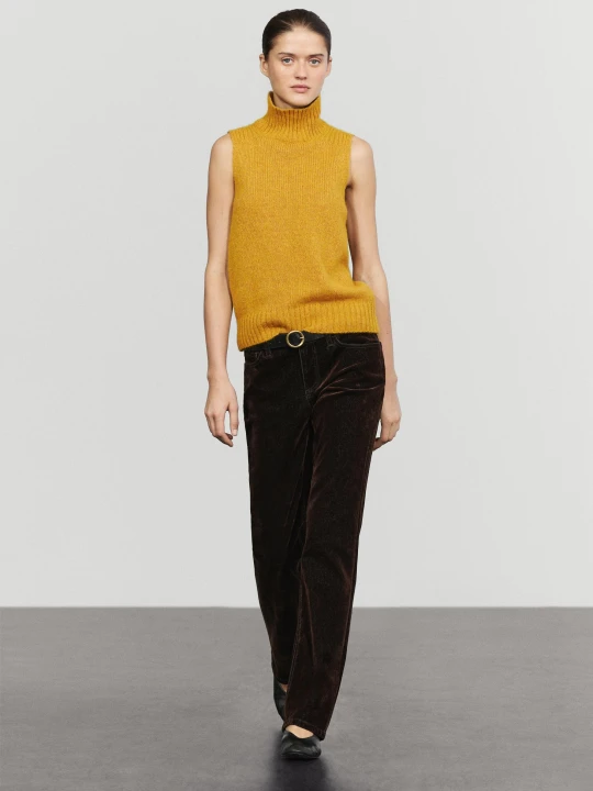 Zdjęcie produktu Dzianinowa Kamizelka Z Wełną I Golfem - Żółty Musztardowy - Massimo Dutti - Female