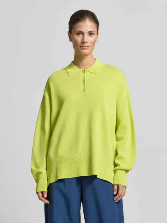 Zdjęcie produktu Dzianinowa koszulka polo w kroju wide fit - curated by Tinvcb Style Icon Collection Neonowy żółty