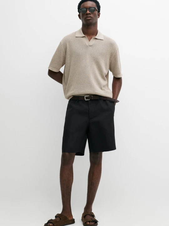 Zdjęcie produktu Dzianinowa Koszulka Polo Z Dekoltem W Serek I Bawełną - Norkowy - Massimo Dutti - Male