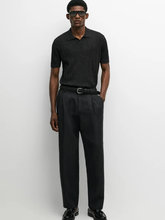 Zdjęcie produktu Dzianinowa Koszulka Polo Ze 100% Bawełny - Brudnoszary - - Massimo Dutti - Male