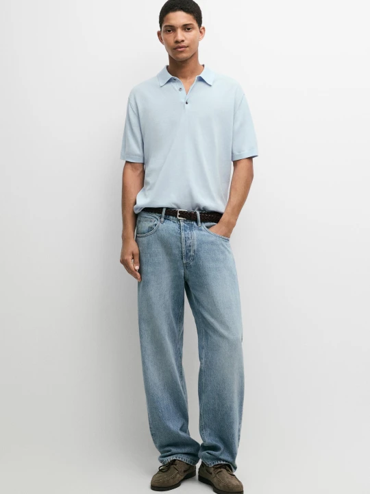 Zdjęcie produktu Dzianinowa Koszulka Polo Ze 100% Bawełny - Jasnoniebieski - Massimo Dutti - Male