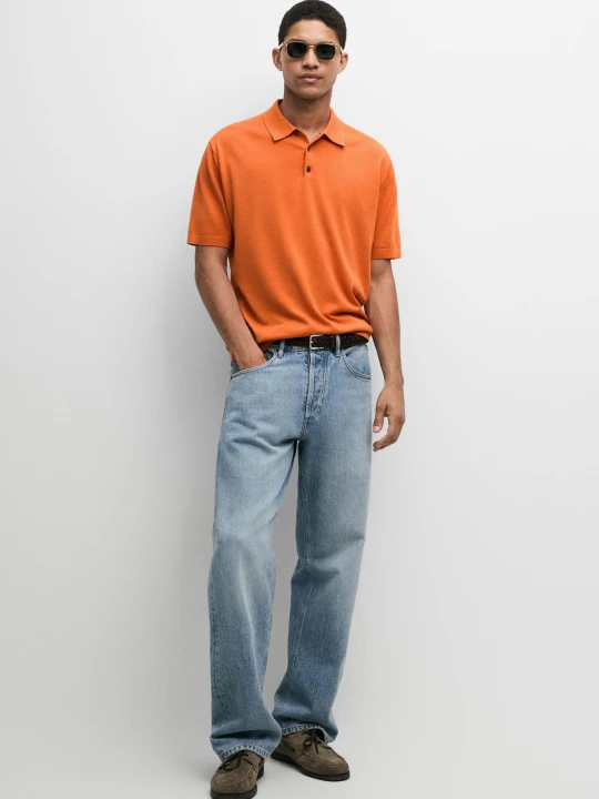 Zdjęcie produktu Dzianinowa Koszulka Polo Ze 100% Bawełny - Pomarańczowy - Massimo Dutti - Male
