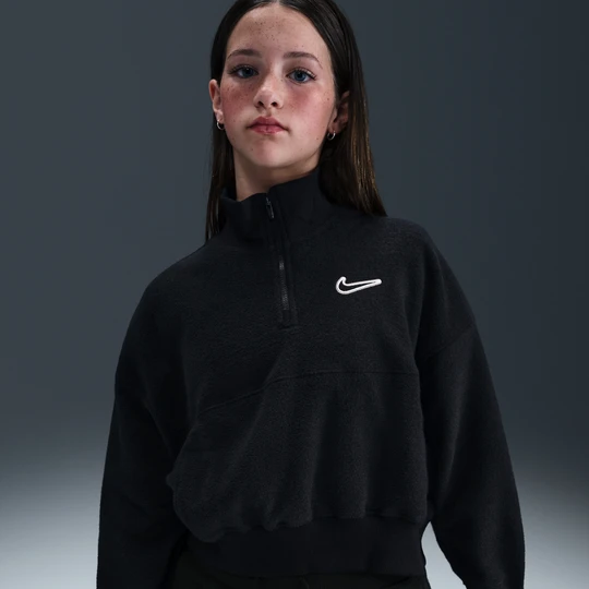 Zdjęcie produktu Dzianinowa koszulka z długim rękawem dla dużych dzieci (dziewcząt) Nike - Czerń