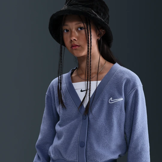 Zdjęcie produktu Dzianinowa koszulka z długim rękawem dla dużych dzieci (dziewcząt) Nike - Niebieski