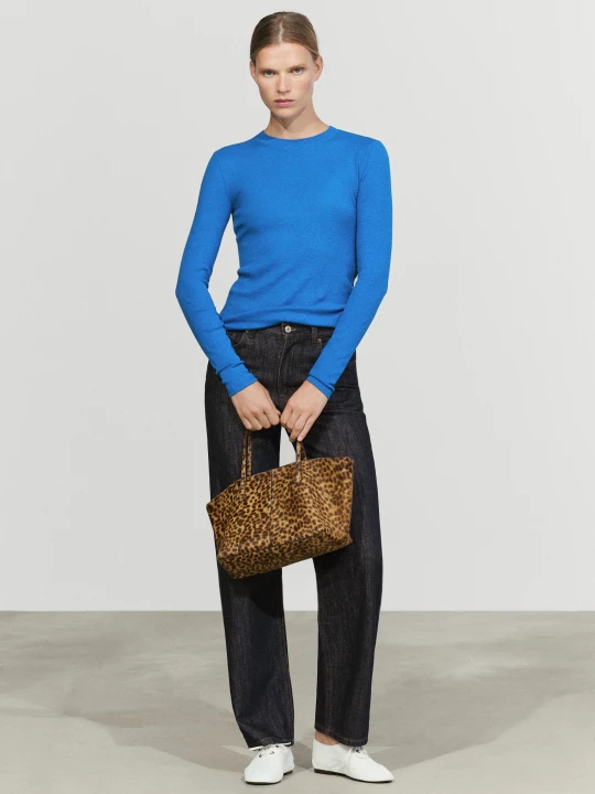 Zdjęcie produktu Dzianinowa Koszulka Z Mieszanki Bawełny I Kaszmiru - Chabrowy - Massimo Dutti - Female