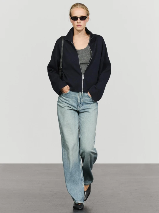 Zdjęcie produktu Dzianinowa Kurtka Z Bawełny Z Zapięciem Na Suwak - Granatowy - Massimo Dutti - Female