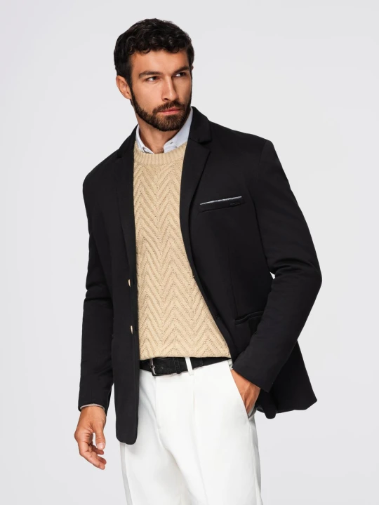 Zdjęcie produktu Dzianinowa marynarka męska o dopasowanym kroju - czarna V5 Ombre Clothing
