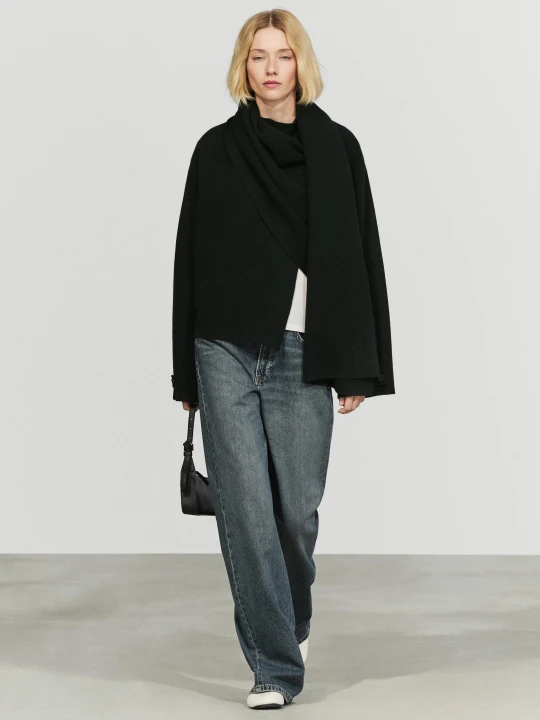 Zdjęcie produktu Dzianinowa Peleryna Ze 100% Kaszmiru - Czarny - Massimo Dutti - Female