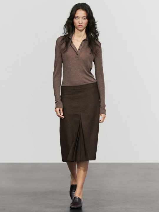 Zdjęcie produktu Spódnica Midi Z Rozcięciem - Brązowy - Massimo Dutti - Female